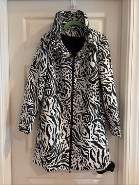 Samuel Dong Large Black & White Zebra Print Women's Coat